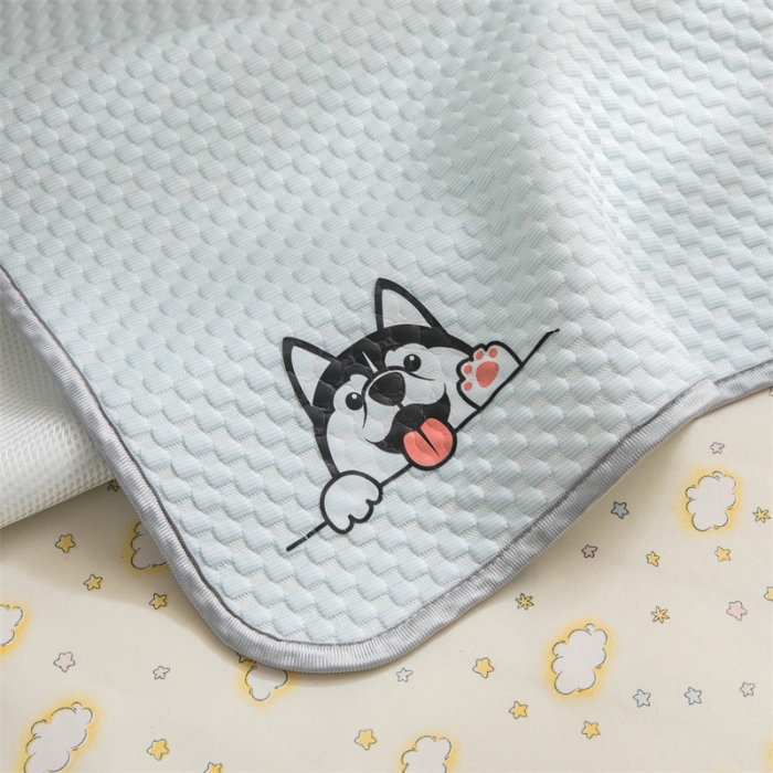 91家纺网 家纺一手货源 找家纺 宅部落 2023新款凉感豆豆儿童凉席 哈士奇-蓝