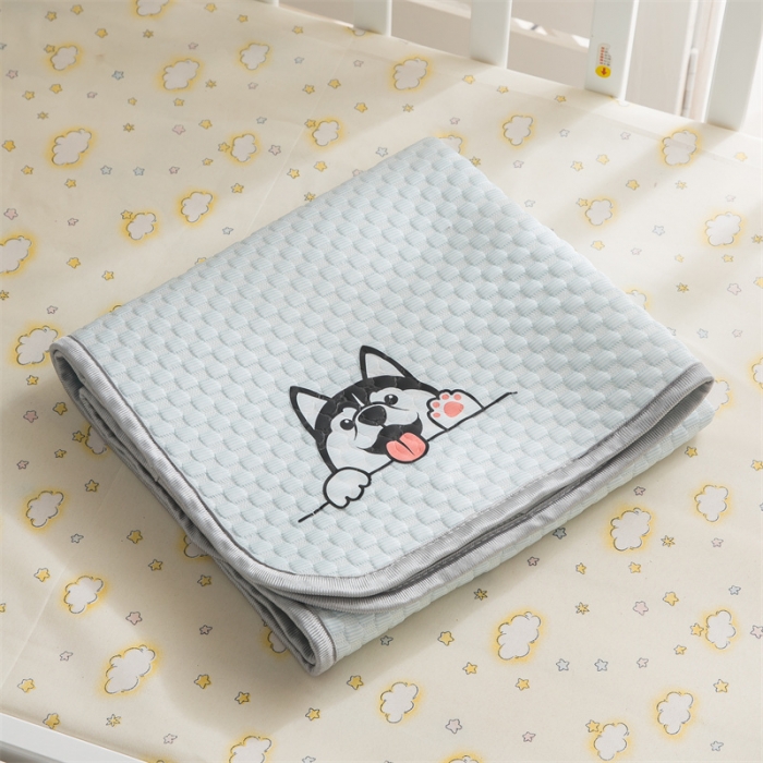 91家纺网 家纺一手货源 找家纺 宅部落 2023新款凉感豆豆儿童凉席 哈士奇-蓝