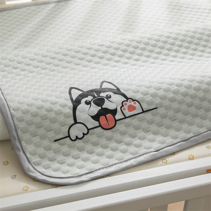 91家纺网 家纺一手货源 找家纺 宅部落 2023新款凉感豆豆儿童凉席 哈士奇-水绿