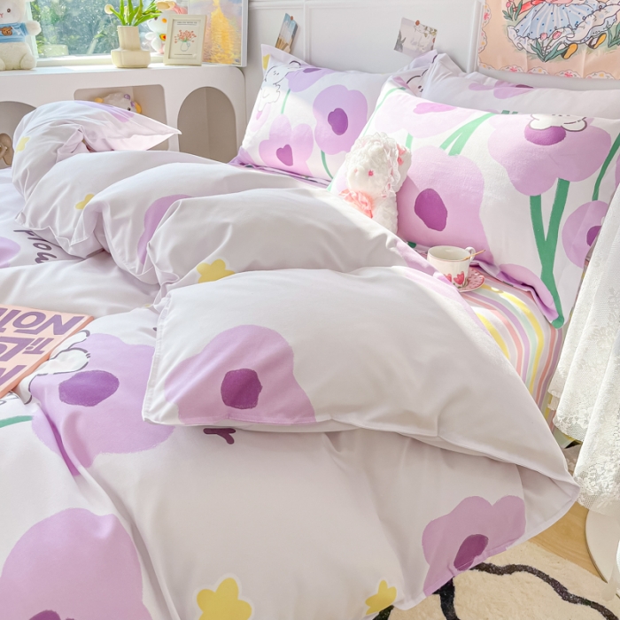 91家纺网 家纺一手货源 找家纺 花伞家居 2024直播网销斜纹加厚磨毛印花植物羊绒四件套 花儿朵朵