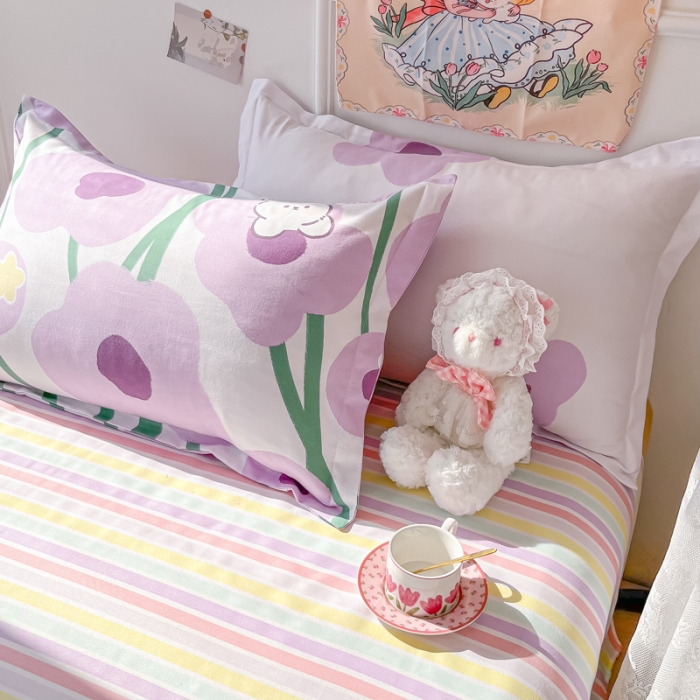 91家纺网 家纺一手货源 找家纺 花伞家居 2024直播网销斜纹加厚磨毛印花植物羊绒四件套 花儿朵朵