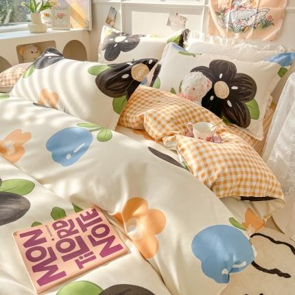 91家纺网 家纺一手货源 找家纺 花伞家居 2024直播网销斜纹加厚磨毛印花植物羊绒四件套 初夏深