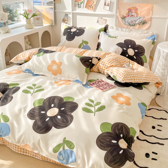 91家纺网 家纺一手货源 找家纺 花伞家居 2024直播网销斜纹加厚磨毛印花植物羊绒四件套 初夏深