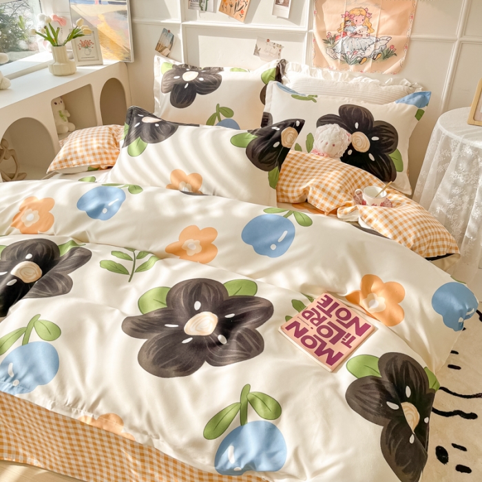 91家纺网 家纺一手货源 找家纺 花伞家居 2024直播网销斜纹加厚磨毛印花植物羊绒四件套 初夏深