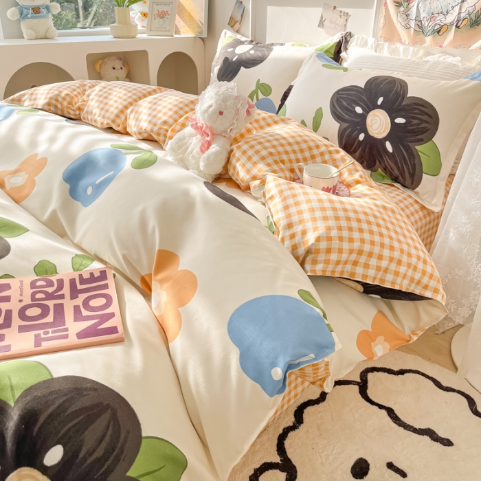 91家纺网 家纺一手货源 找家纺 花伞家居 2024直播网销斜纹加厚磨毛印花植物羊绒四件套 初夏深