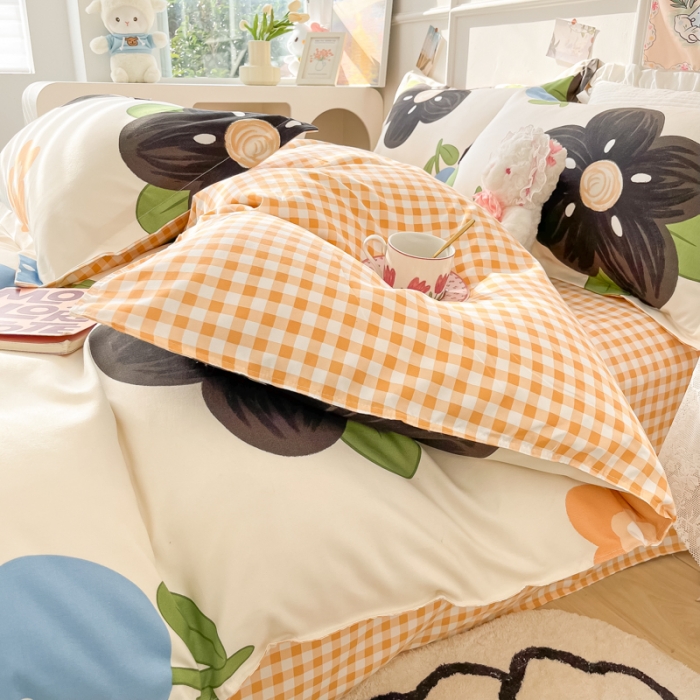 91家纺网 家纺一手货源 找家纺 花伞家居 2024直播网销斜纹加厚磨毛印花植物羊绒四件套 初夏深