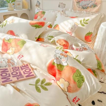 91家纺网 家纺一手货源 找家纺 花伞家居 2024直播网销斜纹加厚磨毛印花植物羊绒四件套 好柿成双