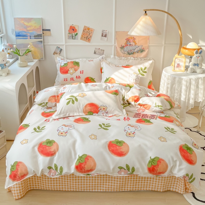 91家纺网 家纺一手货源 找家纺 花伞家居 2024直播网销斜纹加厚磨毛印花植物羊绒四件套 好柿成双