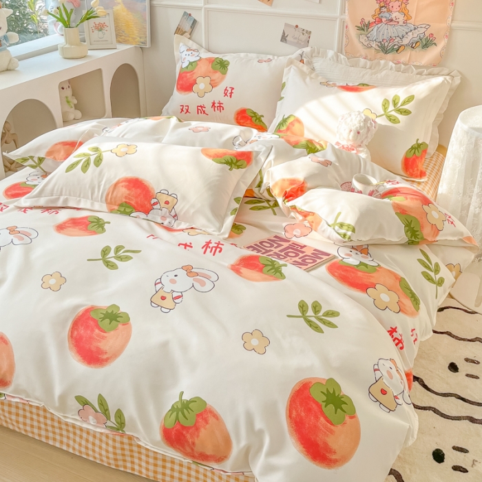 91家纺网 家纺一手货源 找家纺 花伞家居 2024直播网销斜纹加厚磨毛印花植物羊绒四件套 好柿成双