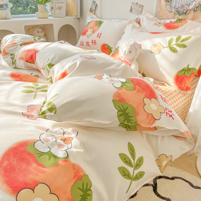 91家纺网 家纺一手货源 找家纺 花伞家居 2024直播网销斜纹加厚磨毛印花植物羊绒四件套 好柿成双