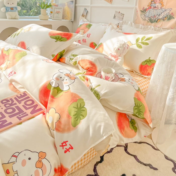 91家纺网 家纺一手货源 找家纺 花伞家居 2024直播网销斜纹加厚磨毛印花植物羊绒四件套 好柿成双