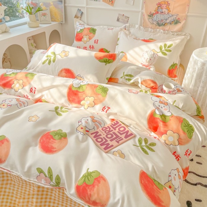 91家纺网 家纺一手货源 找家纺 花伞家居 2024直播网销斜纹加厚磨毛印花植物羊绒四件套 好柿成双