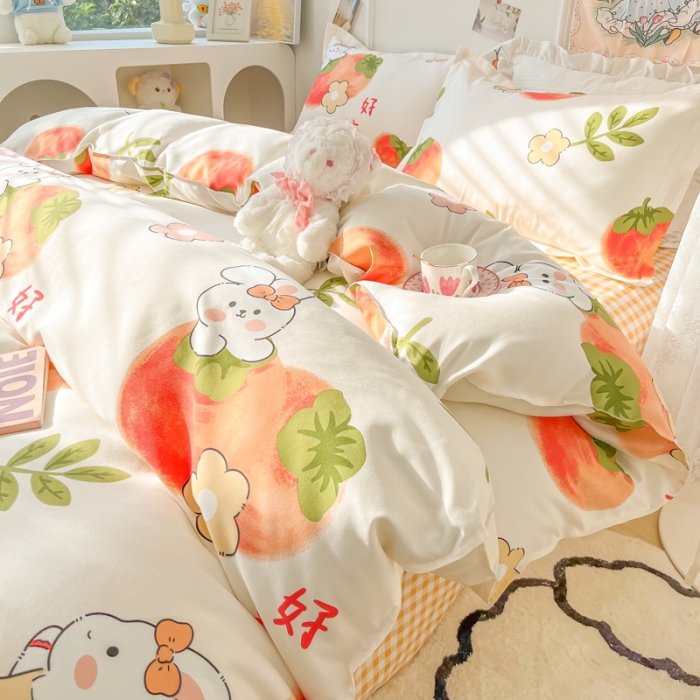 91家纺网 家纺一手货源 找家纺 花伞家居 2024直播网销斜纹加厚磨毛印花植物羊绒四件套 好柿成双