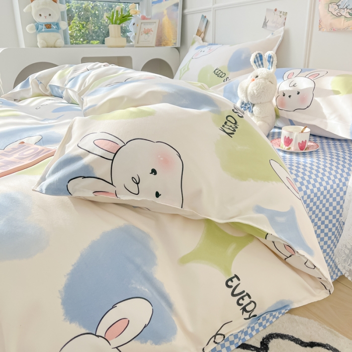 91家纺网 家纺一手货源 找家纺 花伞家居 2024直播网销斜纹加厚磨毛印花植物羊绒四件套 星光兔