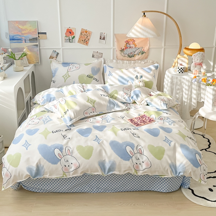 91家纺网 家纺一手货源 找家纺 花伞家居 2024直播网销斜纹加厚磨毛印花植物羊绒四件套 星光兔