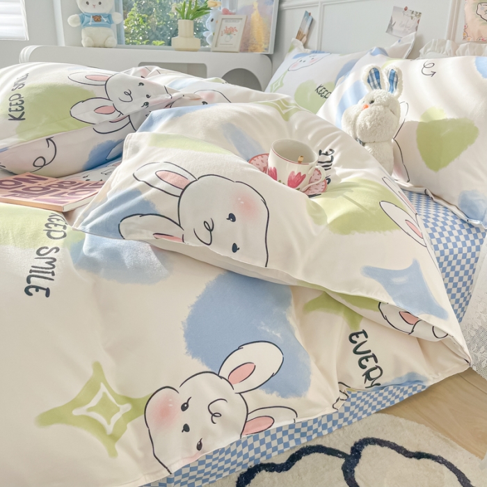 91家纺网 家纺一手货源 找家纺 花伞家居 2024直播网销斜纹加厚磨毛印花植物羊绒四件套 星光兔