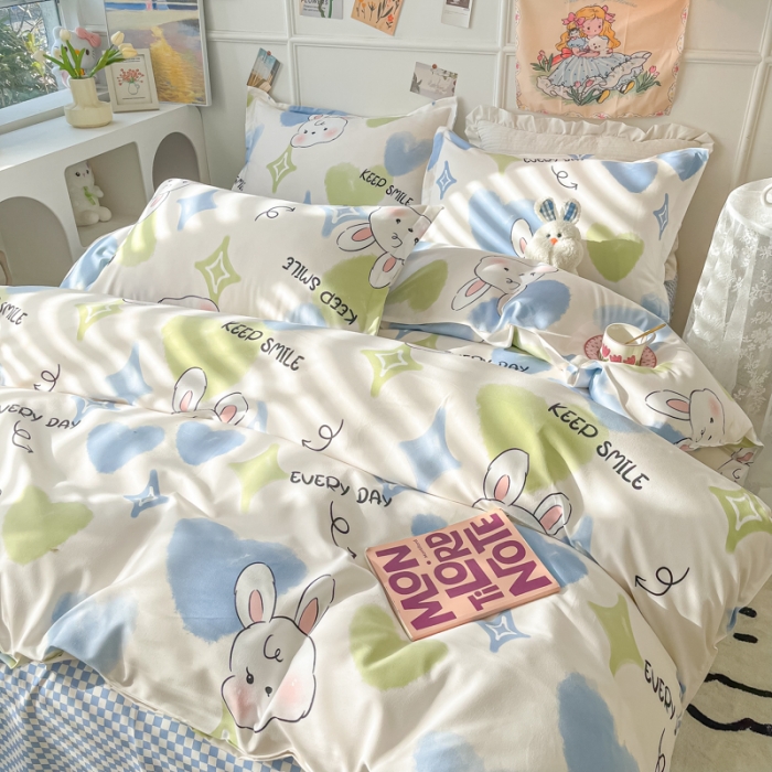 91家纺网 家纺一手货源 找家纺 花伞家居 2024直播网销斜纹加厚磨毛印花植物羊绒四件套 星光兔