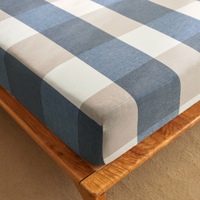 91家纺网 家纺一手货源 找家纺 恋人优选 2023新款纯棉色织床笠 蓝大格