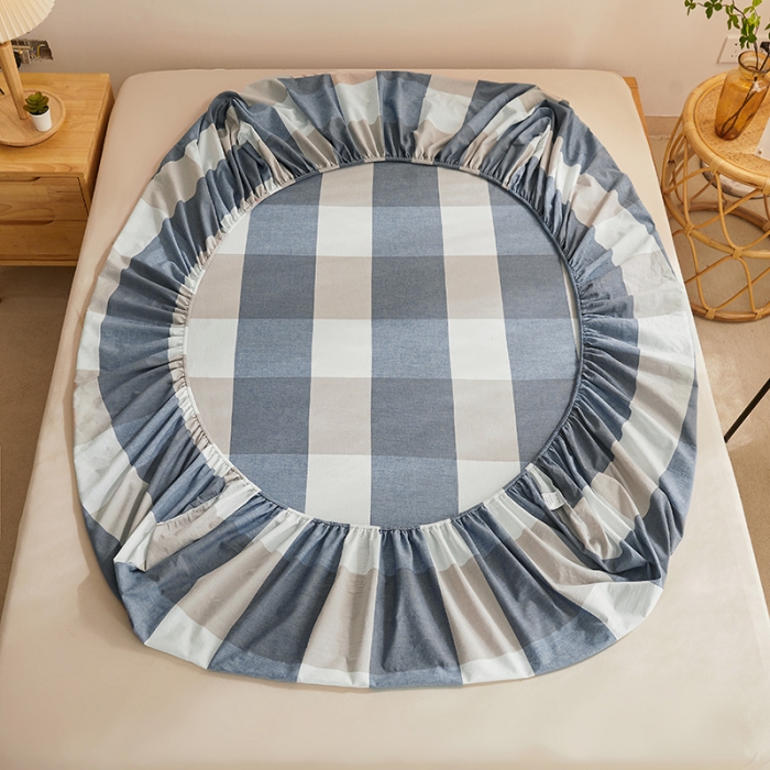 91家纺网 家纺一手货源 找家纺 恋人优选 2023新款纯棉色织床笠 蓝大格