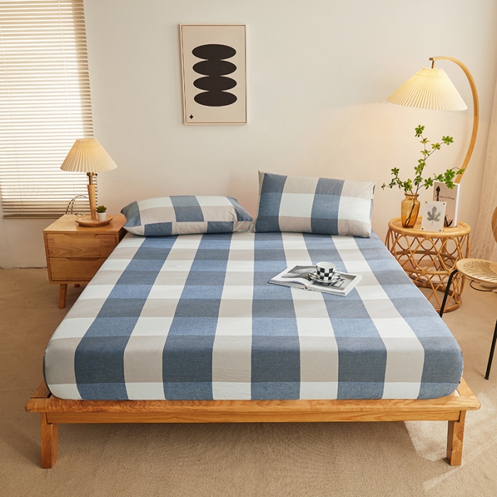 91家纺网 家纺一手货源 找家纺 恋人优选 2023新款纯棉色织床笠 蓝大格