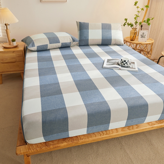 91家纺网 家纺一手货源 找家纺 恋人优选 2023新款纯棉色织床笠 蓝大格