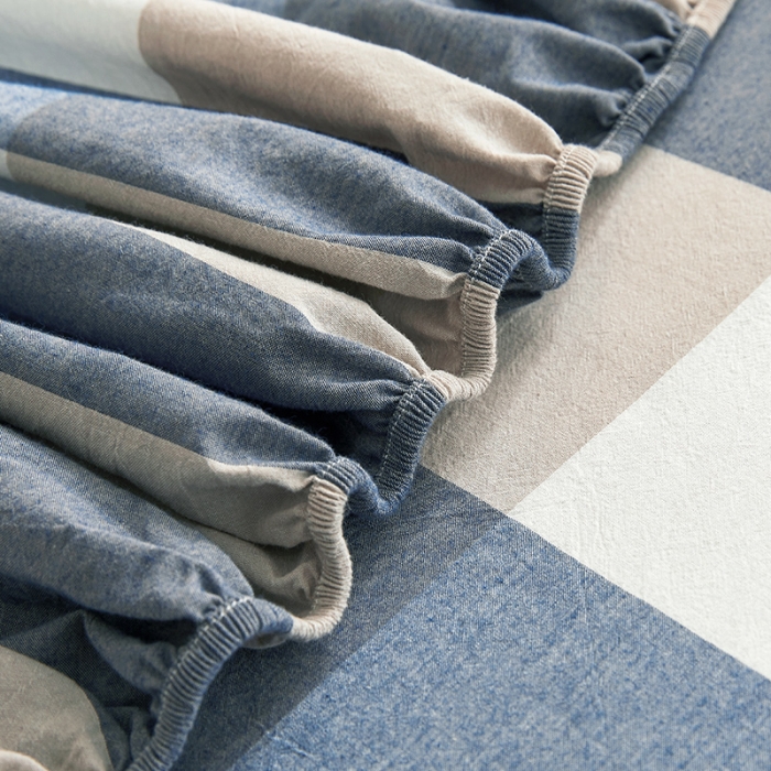 91家纺网 家纺一手货源 找家纺 恋人优选 2023新款纯棉色织床笠 蓝大格