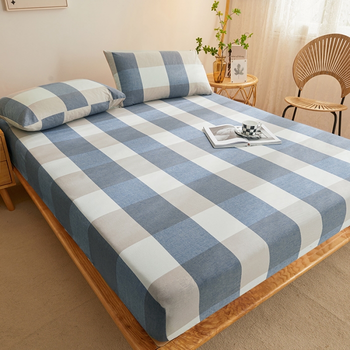 91家纺网 家纺一手货源 找家纺 恋人优选 2023新款纯棉色织床笠 蓝大格