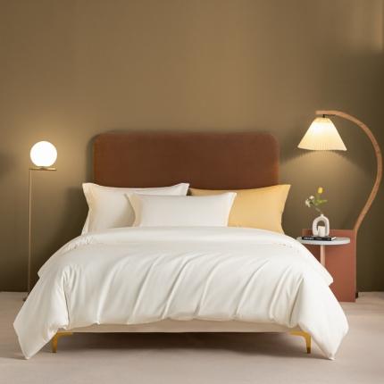 91家纺网 家纺一手货源 找家纺 秀色50支贡缎新疆长绒棉全棉纯棉酒店轻奢纯色被套床上四件套玉颜粉+典雅灰