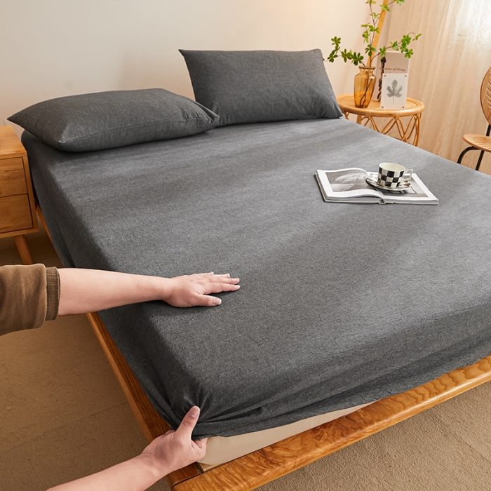 91家纺网 家纺一手货源 找家纺 恋人优选 2023新款纯棉色织床笠 深灰