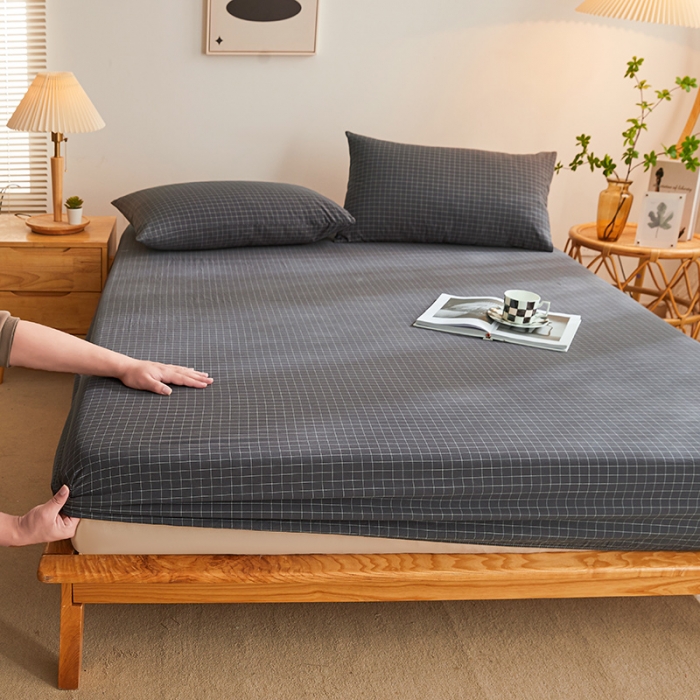 91家纺网 家纺一手货源 找家纺 恋人优选 2023新款纯棉色织床笠 小灰格