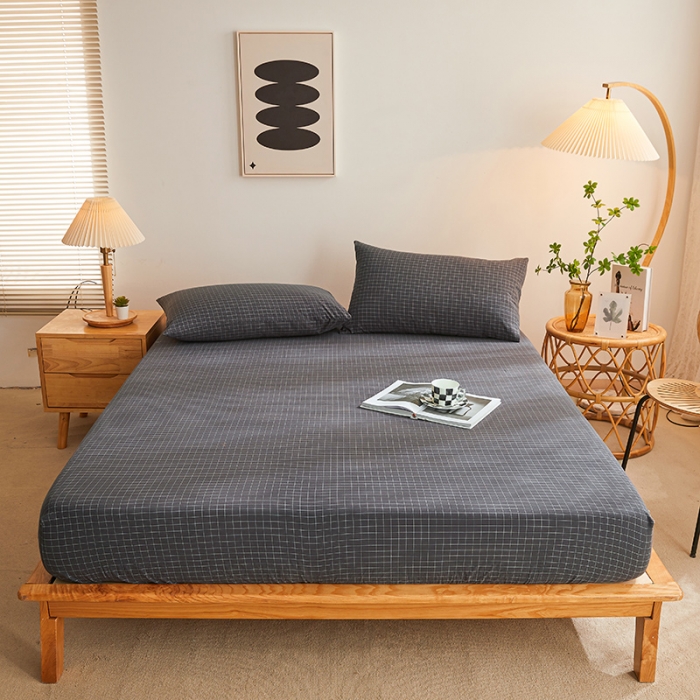 91家纺网 家纺一手货源 找家纺 恋人优选 2023新款纯棉色织床笠 小灰格