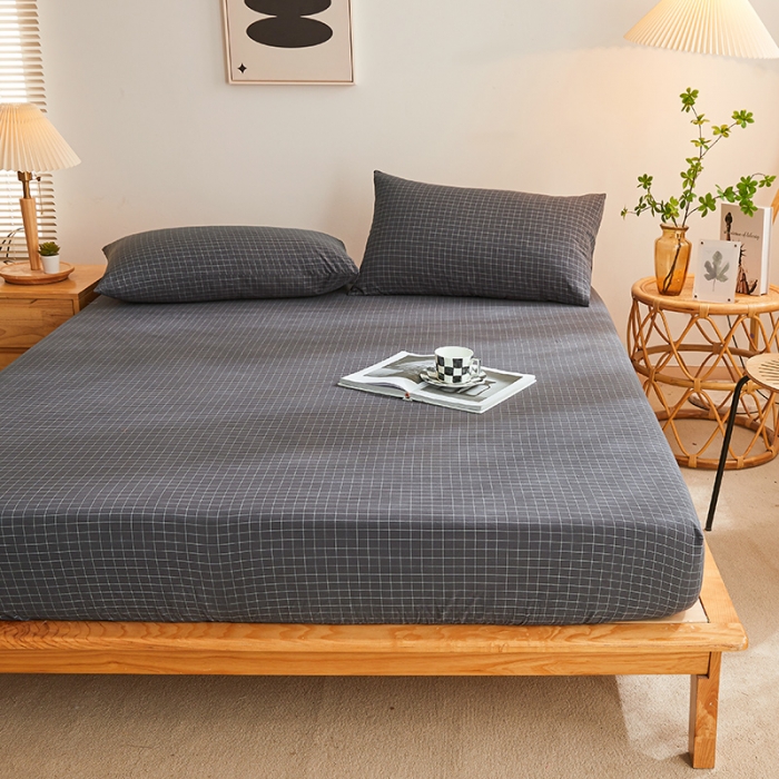 91家纺网 家纺一手货源 找家纺 恋人优选 2023新款纯棉色织床笠 小灰格