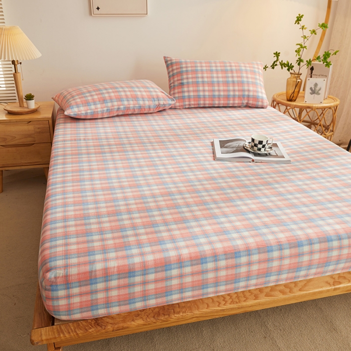 91家纺网 家纺一手货源 找家纺 恋人优选 2023新款纯棉色织床笠 星空桔