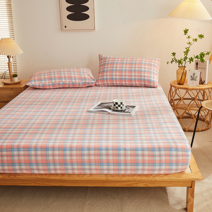 91家纺网 家纺一手货源 找家纺 恋人优选 2023新款纯棉色织床笠 星空桔