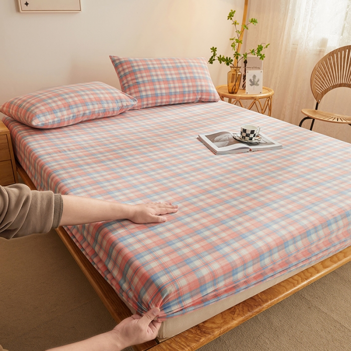 91家纺网 家纺一手货源 找家纺 恋人优选 2023新款纯棉色织床笠 星空桔