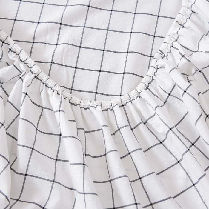 91家纺网 家纺一手货源 找家纺 恋人优选 2023新款纯棉色织床笠 白底蓝细格