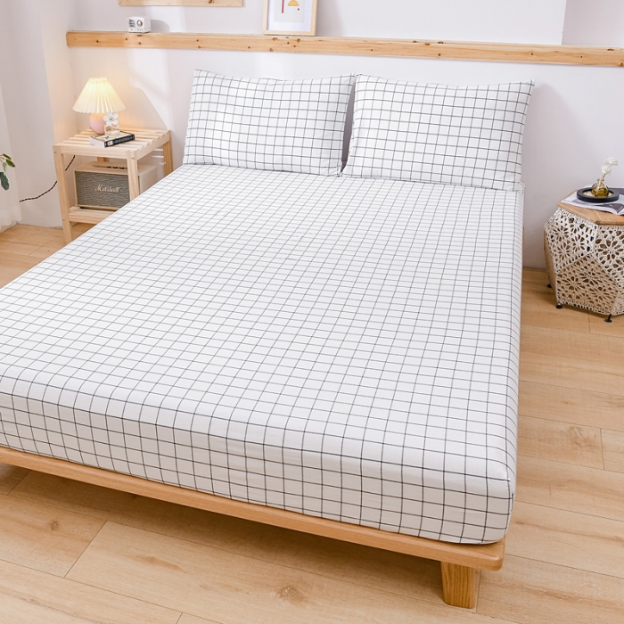 91家纺网 家纺一手货源 找家纺 恋人优选 2023新款纯棉色织床笠 白底蓝细格