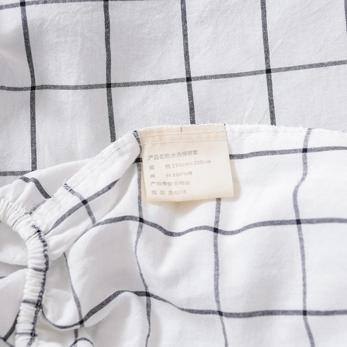91家纺网 家纺一手货源 找家纺 恋人优选 2023新款纯棉色织床笠 白底蓝细格
