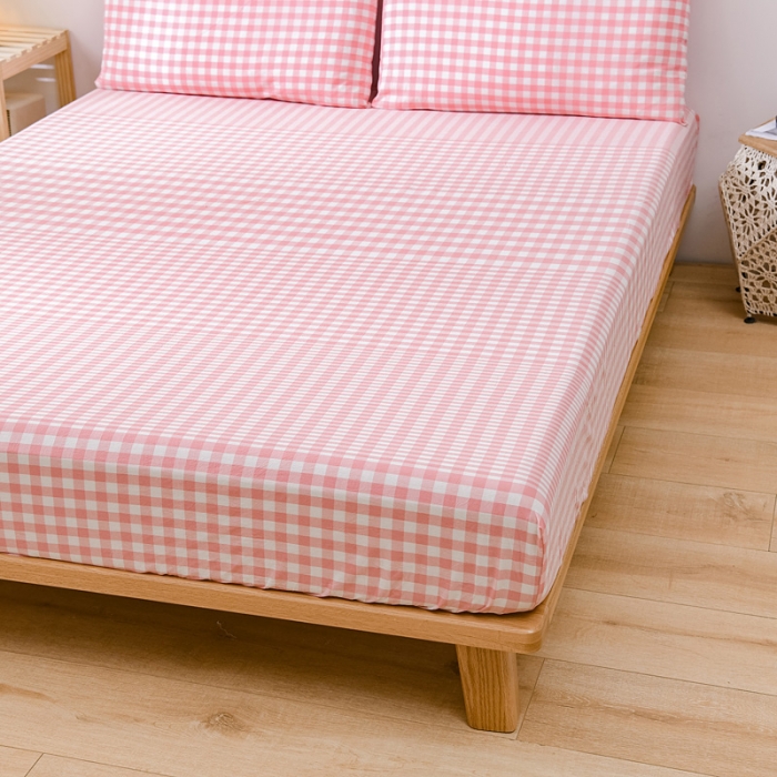 91家纺网 家纺一手货源 找家纺 恋人优选 2023新款纯棉色织床笠 粉色格