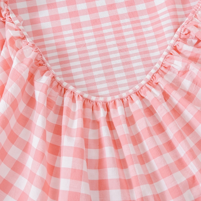 91家纺网 家纺一手货源 找家纺 恋人优选 2023新款纯棉色织床笠 粉色格