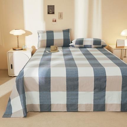 91家纺网 家纺一手货源 找家纺 【直播爆款】2023新款纯棉色织床单单件纯棉全棉单人宿舍被单枕套三件套