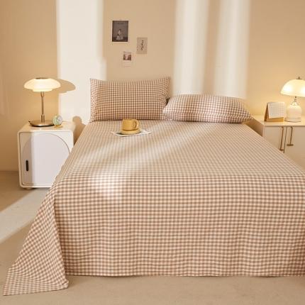 91家纺网 家纺一手货源 找家纺 【直播爆款】2023新款纯棉色织床单单件纯棉全棉单人宿舍被单枕套三件套