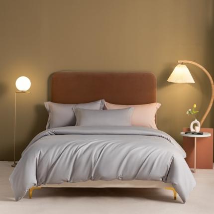 秀色 50支贡缎新疆长绒棉全棉纯棉酒店轻奢纯色被套床上四件套 典雅灰