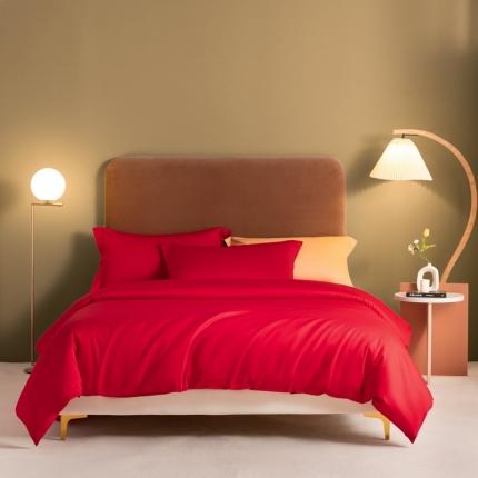 秀色 50支贡缎新疆长绒棉全棉纯棉酒店轻奢纯色被套床上四件套 海棠红