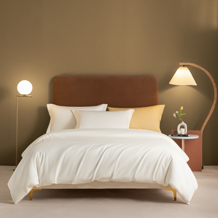 91家纺网 家纺一手货源 找家纺 秀色 50支贡缎新疆长绒棉全棉纯棉酒店轻奢纯色被套床上四件套 皓月白