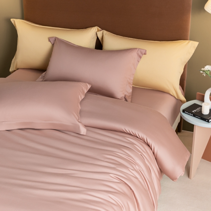 91家纺网 家纺一手货源 找家纺 秀色 50支贡缎新疆长绒棉全棉纯棉酒店轻奢纯色被套床上四件套 琳蕴储