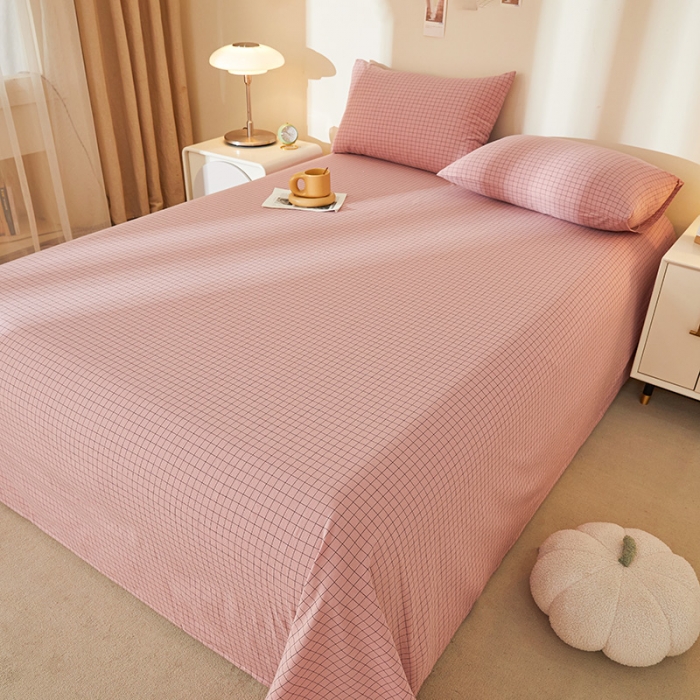 91家纺网 家纺一手货源 找家纺 恋人优选 2023新款纯棉色织床单 小粉格