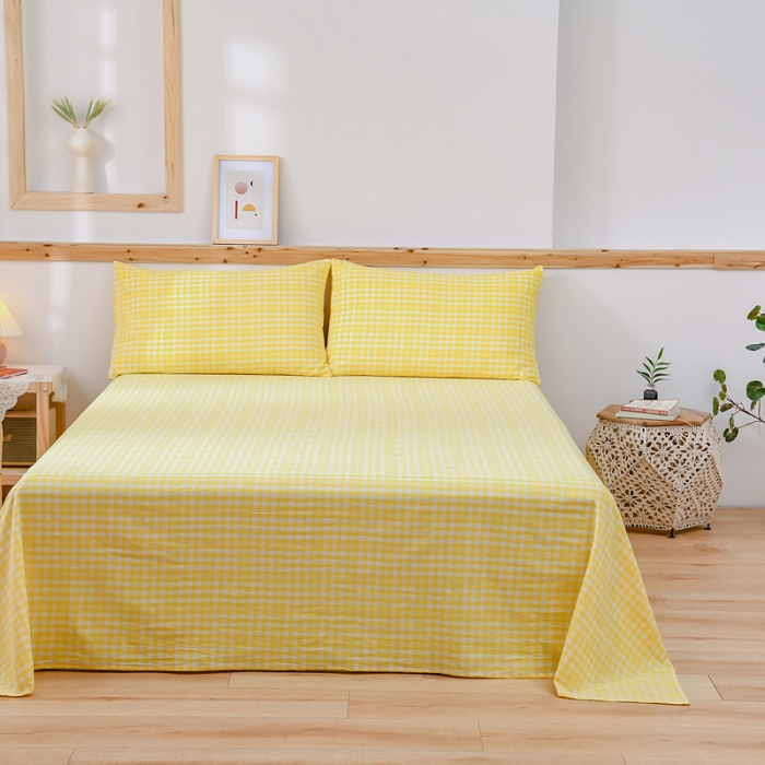 91家纺网 家纺一手货源 找家纺 恋人优选 2023新款纯棉色织床单 彩虹黄小格