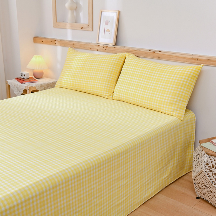 91家纺网 家纺一手货源 找家纺 恋人优选 2023新款纯棉色织床单 彩虹黄小格