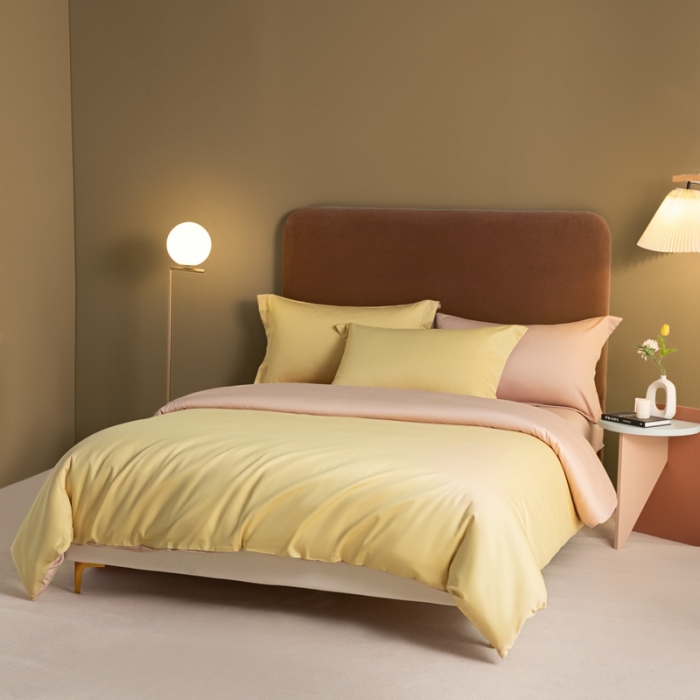 91家纺网 家纺一手货源 找家纺 秀色50支贡缎新疆长绒棉全棉纯棉酒店轻奢纯色被套床上四件套奶茶米+泡芙粉